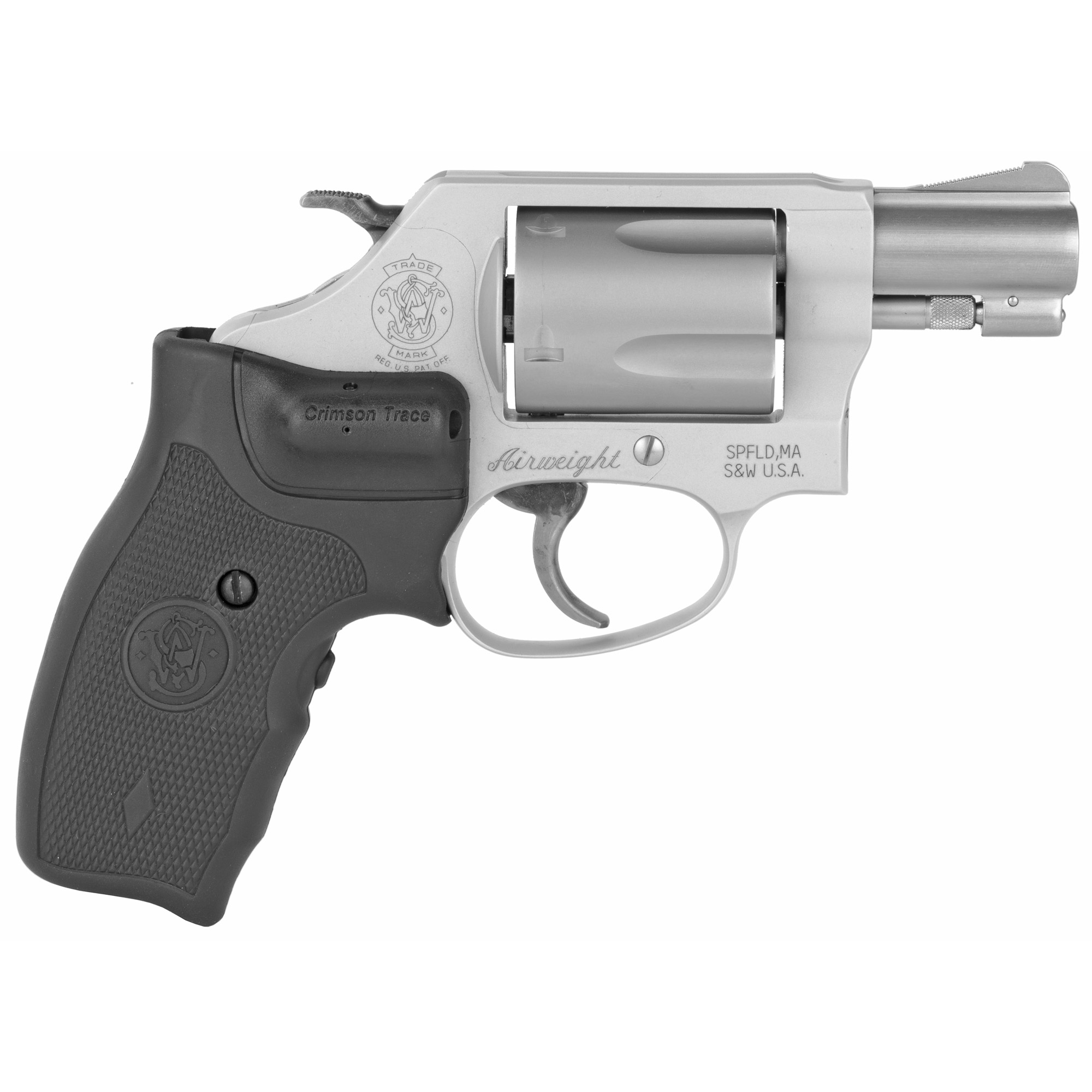 Smith & Wesson, Model 637, Double Action, Metal Frame Revolver, J-Frame, 38 Special, 1.875" Barrel, Alloy, Matte Finish, Silver, Rubber Crimson Trace Laser Grips, Fixed Sights, 5 Rounds