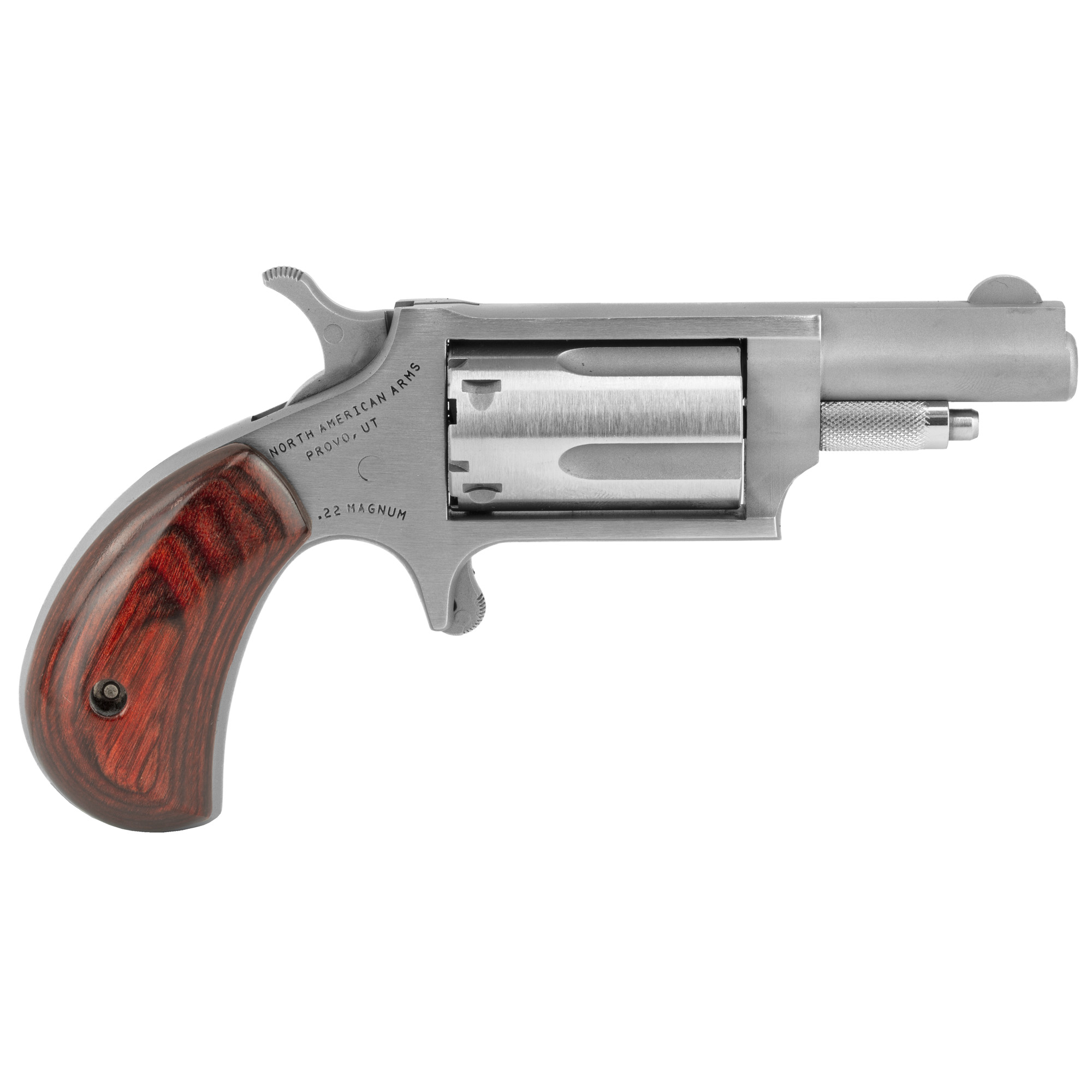North American Arms, Mini Revolver, Single Action, Revolver, 22 WMR, 1.625" Barrel, Stainless Steel, Silver, Wood Grips, Fixed Sights, 5 Rounds