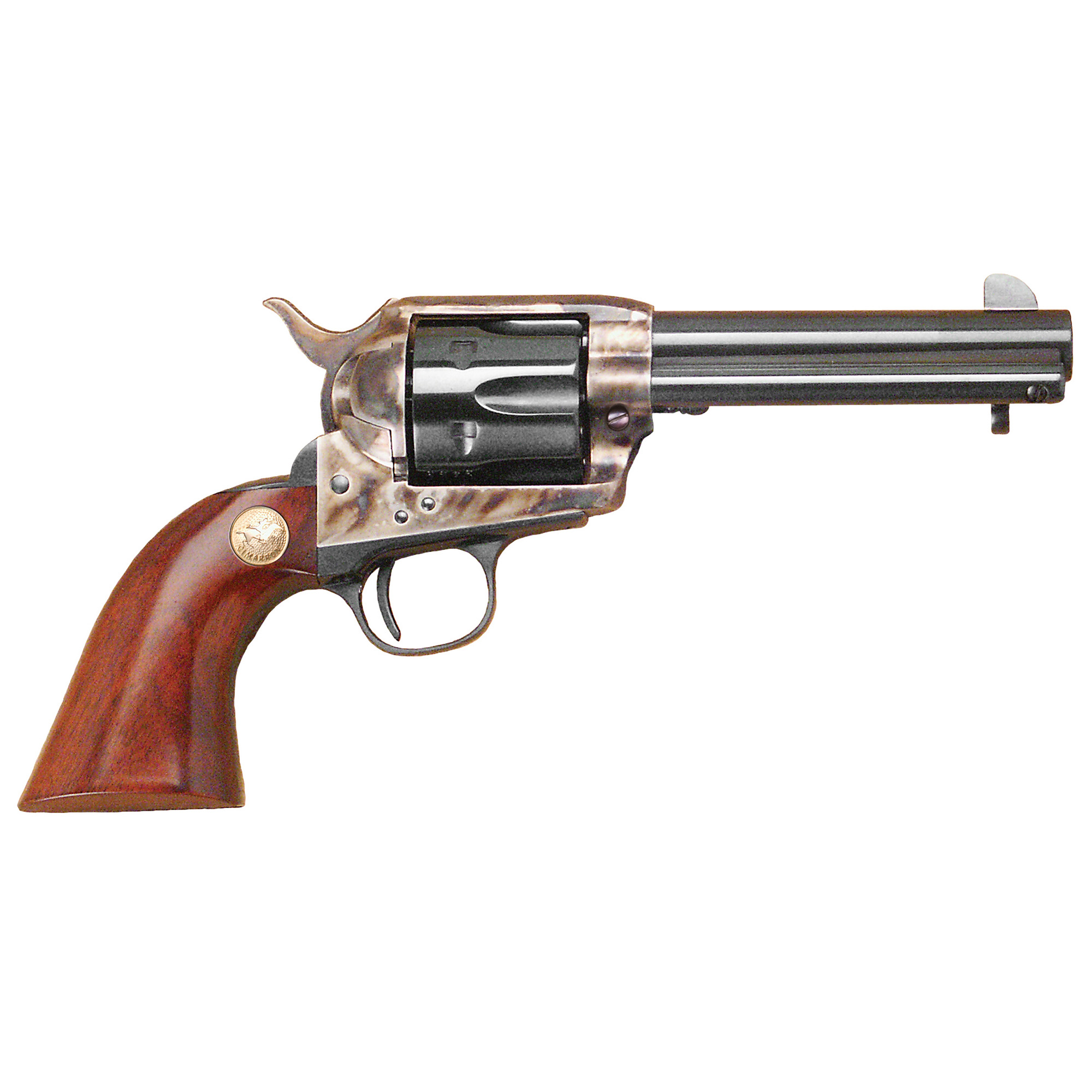 Cimarron, Model P, Single Action Army, 45LC, 4.75" Barrel, Steel, Case Hardened Finish, Wood Grips, Fixed Sights, 6 Rounds
