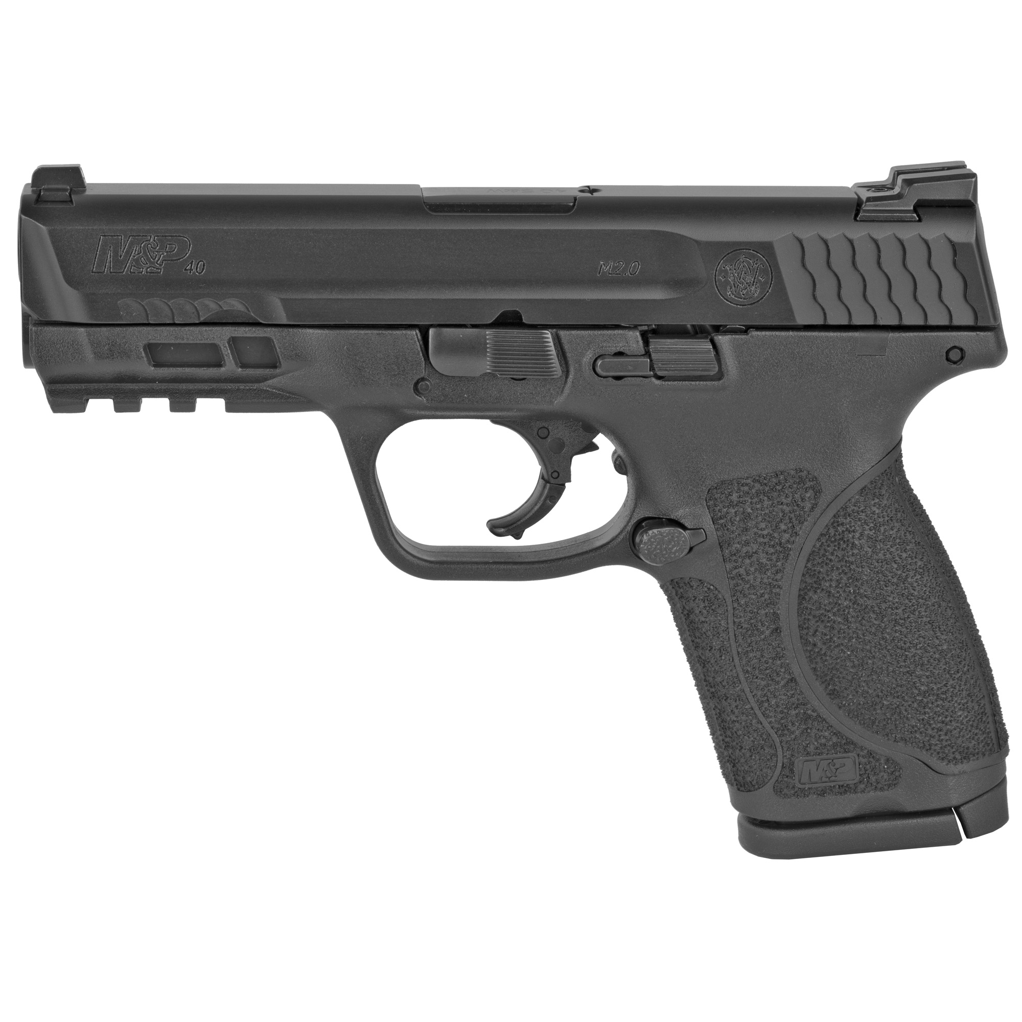 Smith & Wesson, M&P 2.0, Striker Fired, Semi-automatic, Polymer Frame Pistol, Compact, 40 S&W, 4" Barrel, Armornite Finish, Black, Fixed Sights, Manual Thumb Safety, 13 Rounds, 2 Magazines