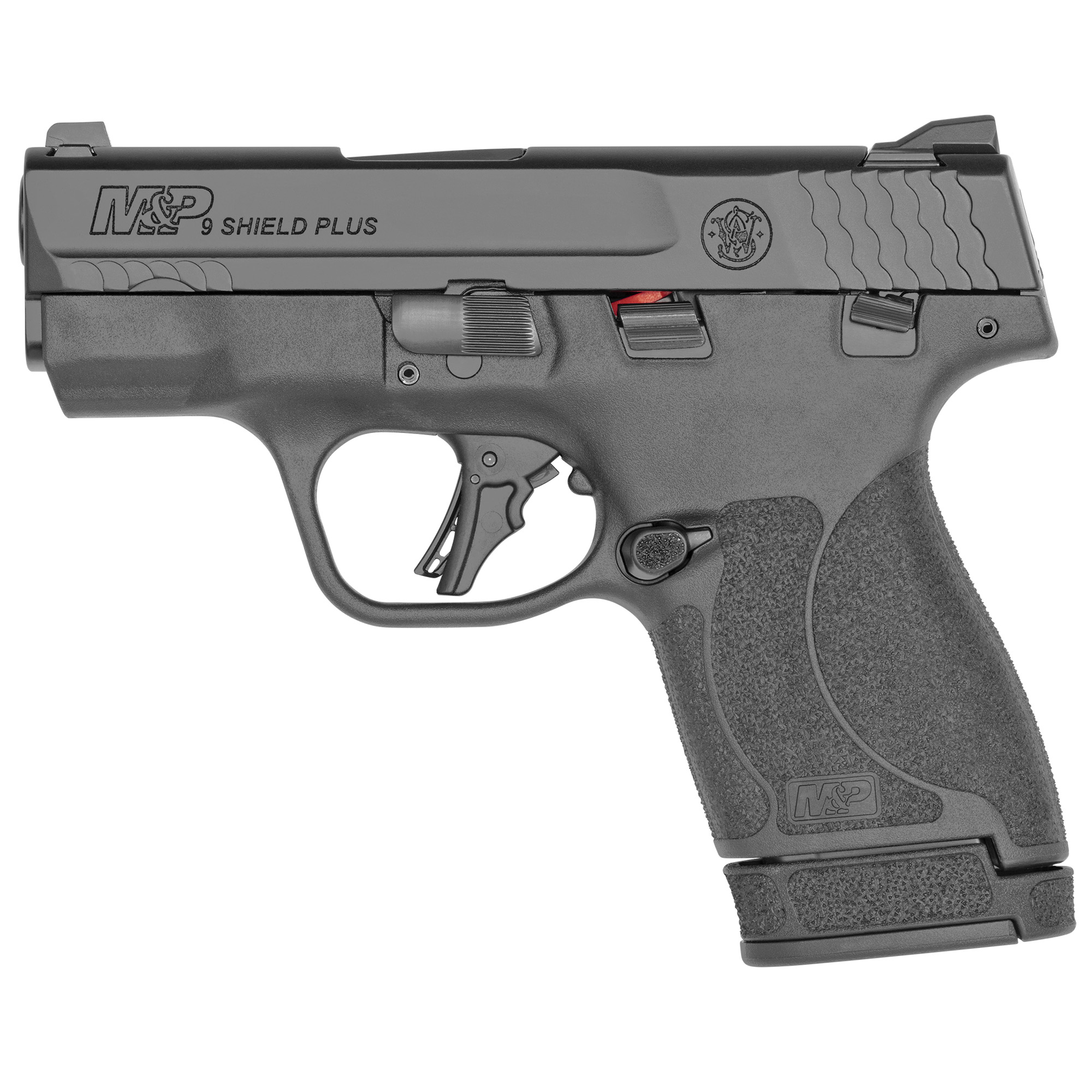 Smith & Wesson, Shield Plus, M&P9, Semi-automatic, Striker Fired Polymer Frame Pistol, Micro-Compact, 9MM, 3.1" Barrel, Armornite Finish, Black, White Dot Sights, Manual Thumb Safety, Flat Face Trigger, 2 Magazines, (1) 10-Round (1) 13-Round