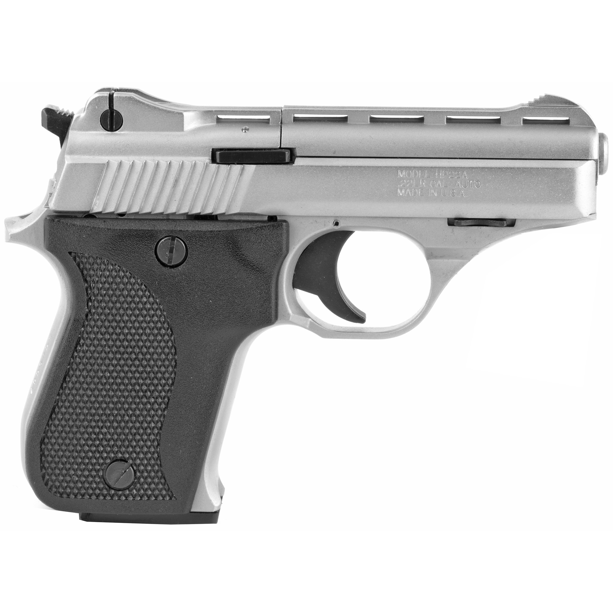 USED IN LIKE NEW CONDITION / Phoenix, HP22A, Single Action, Semi-automatic, Metal Frame Pistol, Compact, 22LR, 3" Barrel, Alloy, Nickel Finish, Silver, Plastic Grips, Adjustable Sights, 10 Rounds, 1 Magazine