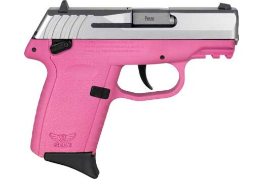 USED IN LIKE NEW CONDITION / SCCY, CPX-1 Gen 3, Double Action Only, Semi-automatic, Polymer Frame Pistol, Compact, 9MM, 3.1" Barrel, Matte Finish, Natural Stainless Slide, Pink Frame, Ambidextrous Safety, 3 Dot Sights, 10 Rounds, 2 Magazines