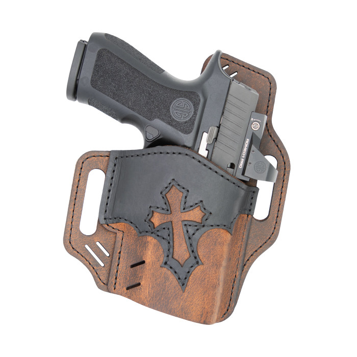 Versacarry Underground Premium Guardian Arc Angel Holster Glock 17/19 and Similar OWB Right Hand Water Buffalo Leather Distressed Brown and Black