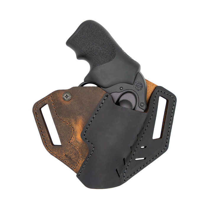 Versacarry Revolver Holster OWB fits Ruger LCR and Similar Right Hand Leather Distressed Brown and Black
