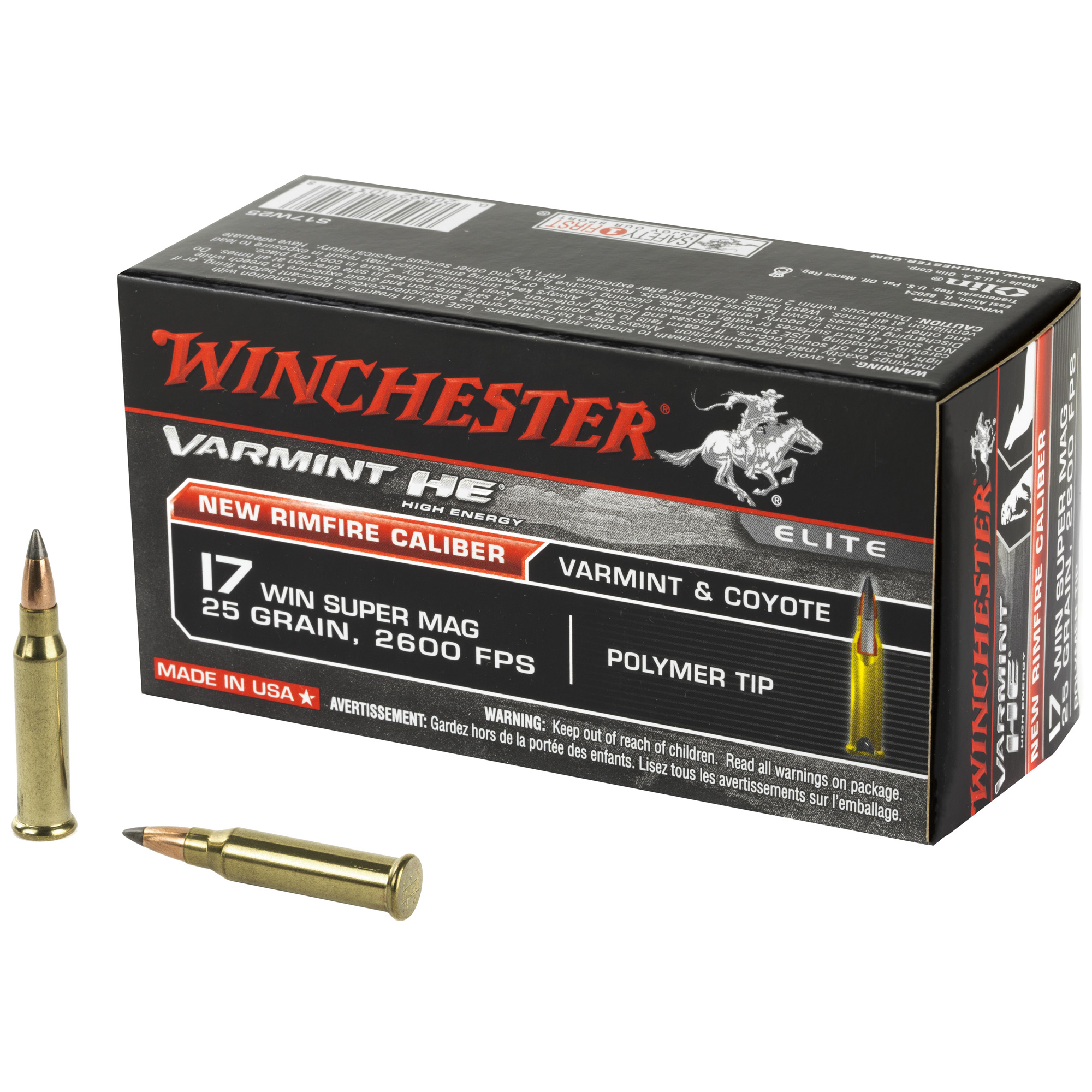 Winchester Ammunition, Varmint HE, 17WSM, 25 Grain, Polymer Tip, 50 Round Box