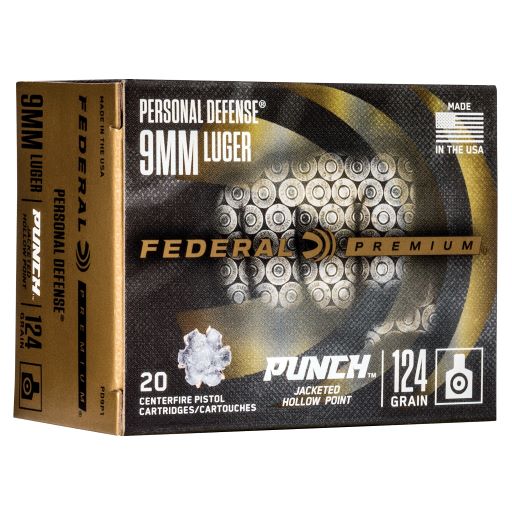 Federal, Premium, Punch, 9MM, 124Gr, Jacketed Hollow Point, 20 Round Box