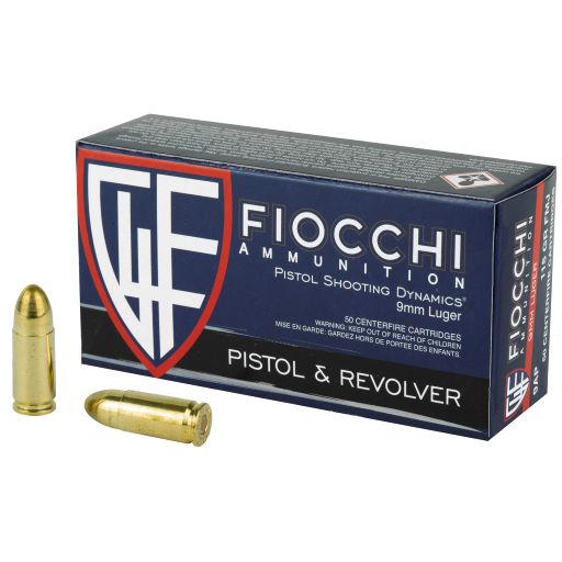 Fiocchi Ammunition, Centerfire Pistol, 9MM, 115 Grain, Full Metal Jacket, 50 Round Box