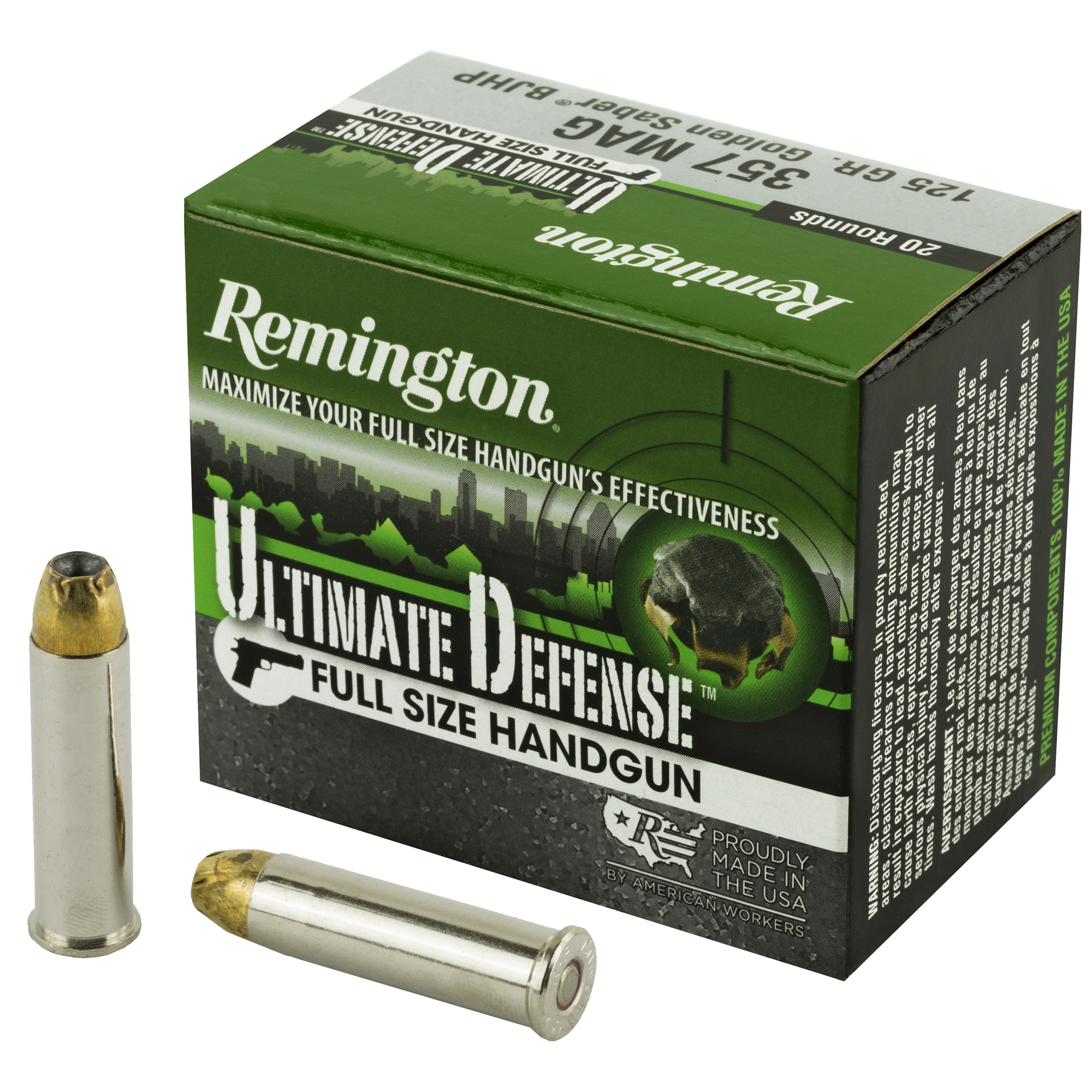 Remington, Ultimate Defense, 357 Magnum, 125 Grain, Brass Jacketed Hollow Point, 20 Round Box