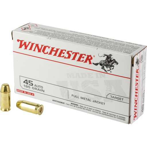Winchester Ammunition, USA WHITE BOX, 45 ACP, 185 Grain, Full Metal Jacket, 50 Round Box