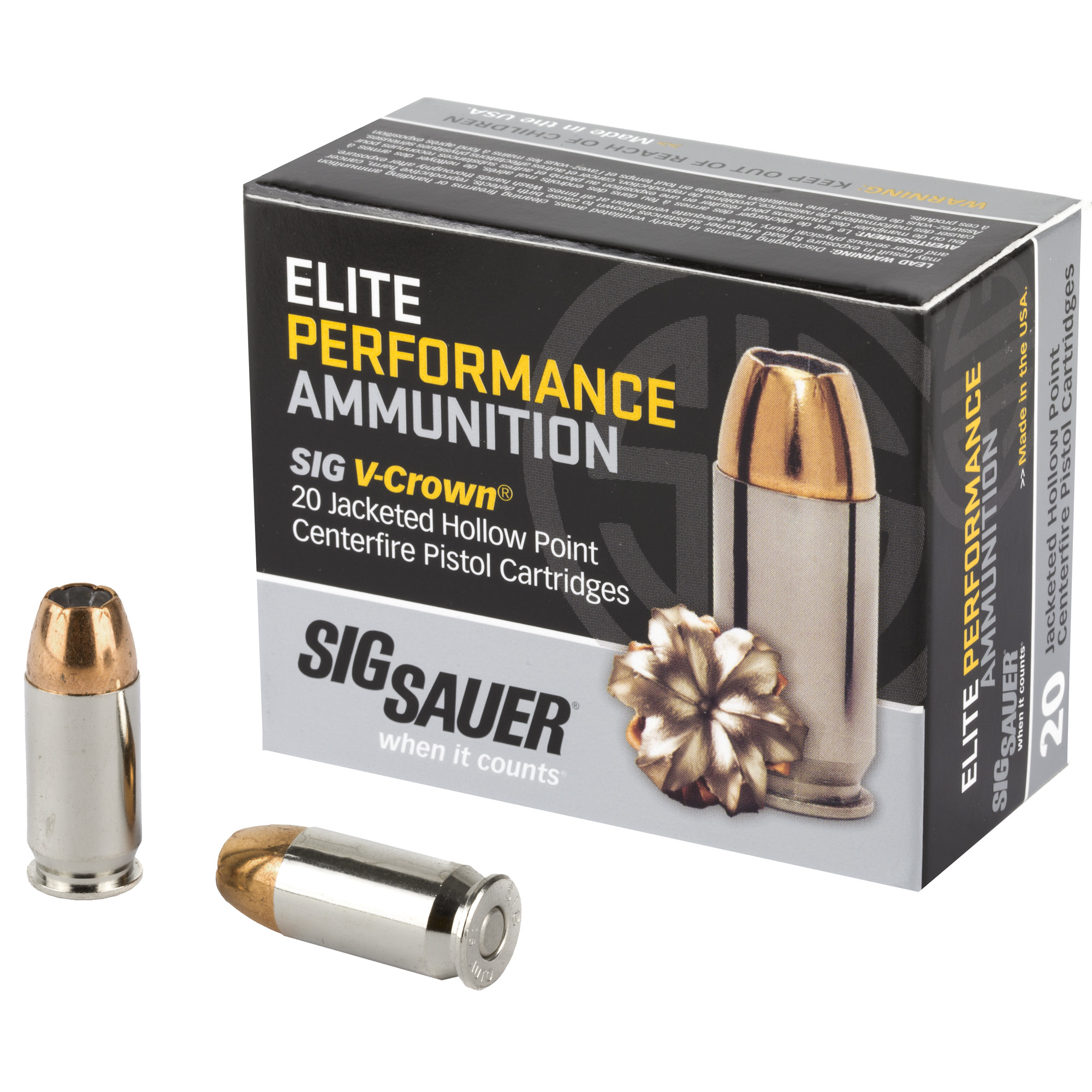 Sig Sauer, Elite Performance V-Crown, 45 ACP, 230 Grain, Jacketed Hollow Point, 20 Round Box