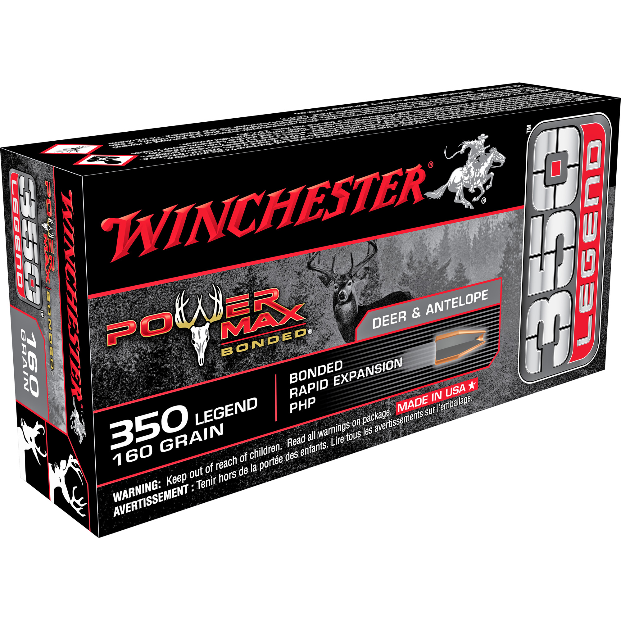 Winchester Ammunition, Power Max Bonded, 350 Legend, 160 Grain, Bonded Hollow Point, 20 Rounds