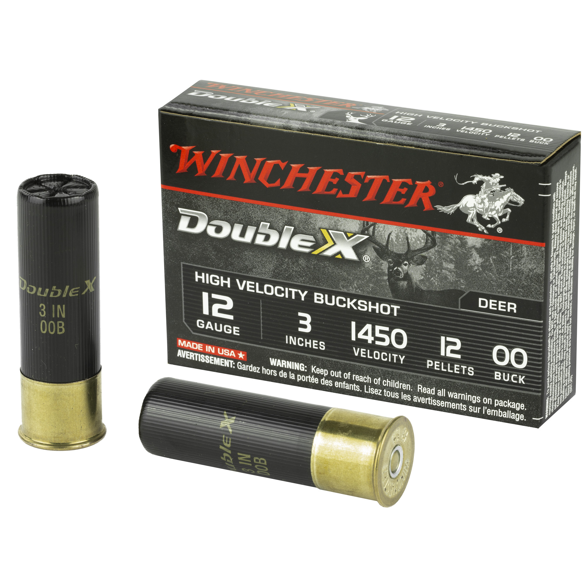 Winchester Ammunition, Double X, 12 Gauge, 3", 00 Buck, Buckshot, 12 Pellets, 5 Round Box